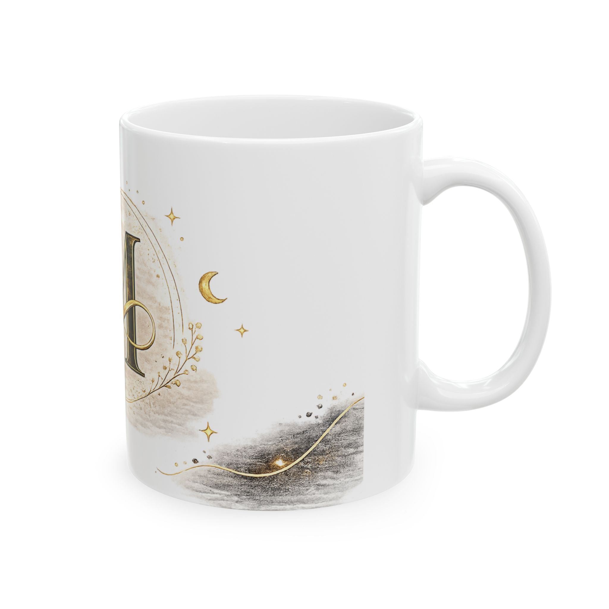 Monogram M Ceramic Coffee Mug – Elegant Gold Initial Mug