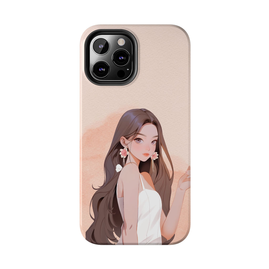 Tough Phone Case — Elegant Anime Girl Illustration, Protective Slim Phone Cover