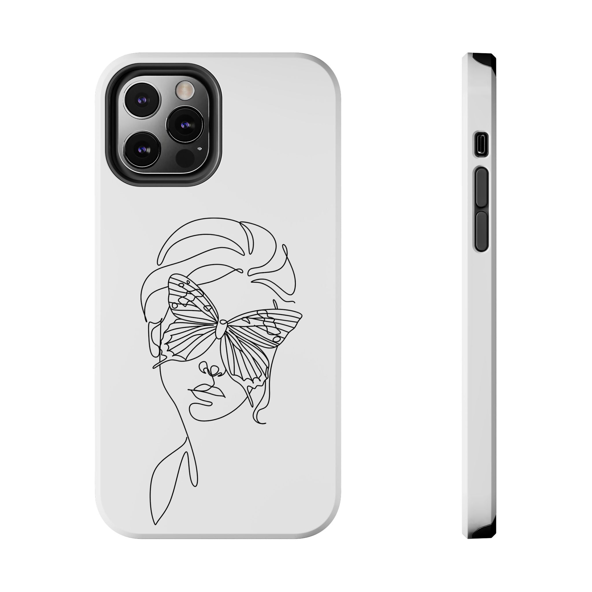 Butterfly Line Art Tough Phone Case — Minimalist Woman Face Design