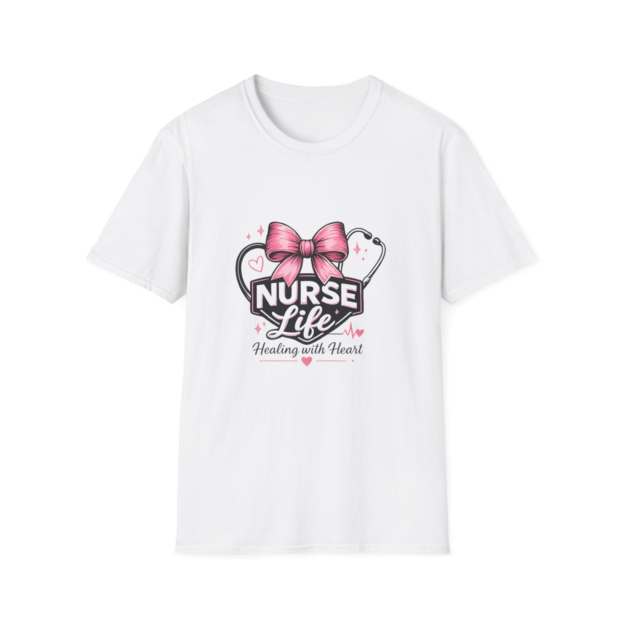 Nurse Life T-Shirt – Healing with Heart Stethoscope & Bow Design