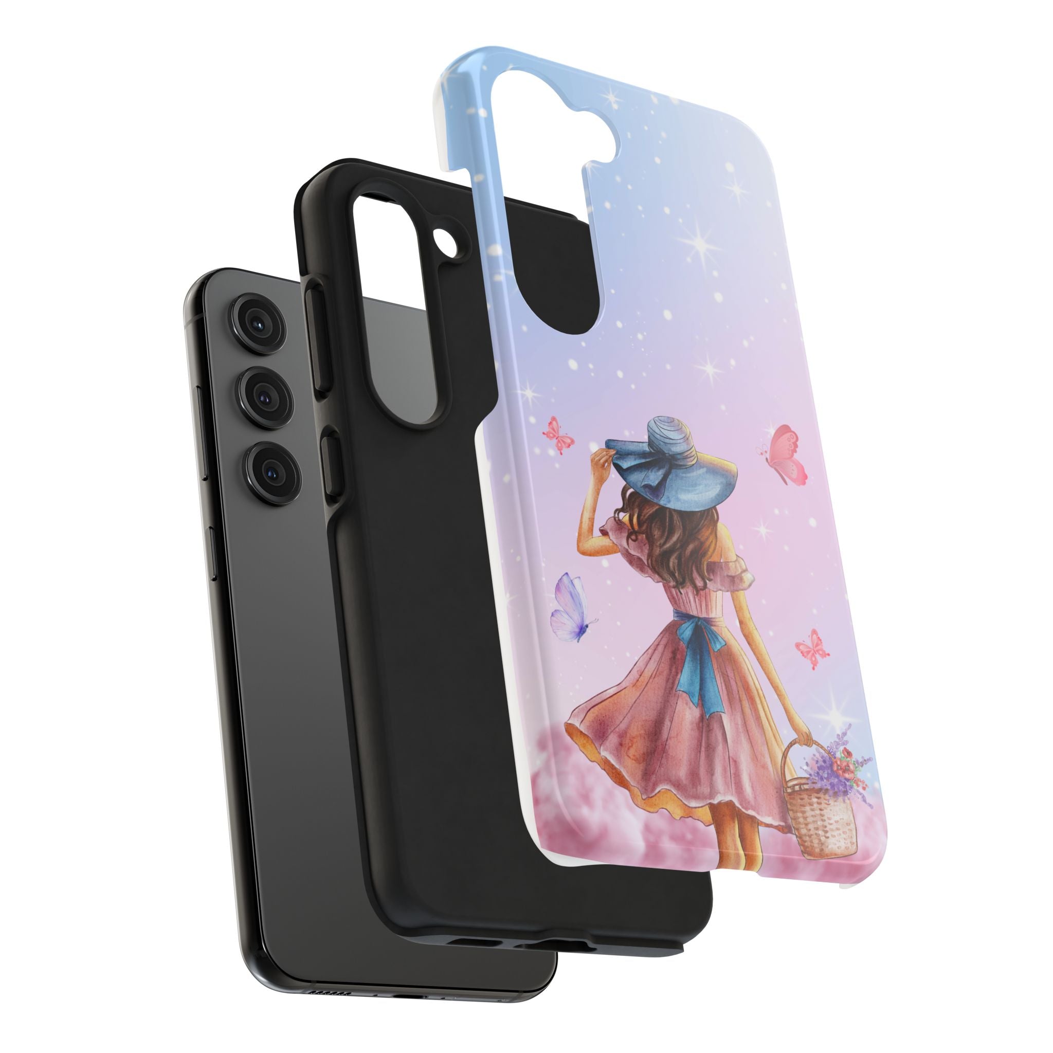 Pastel Girl with Hat Phone Case — Floral Basket Butterfly Tough Phone Case