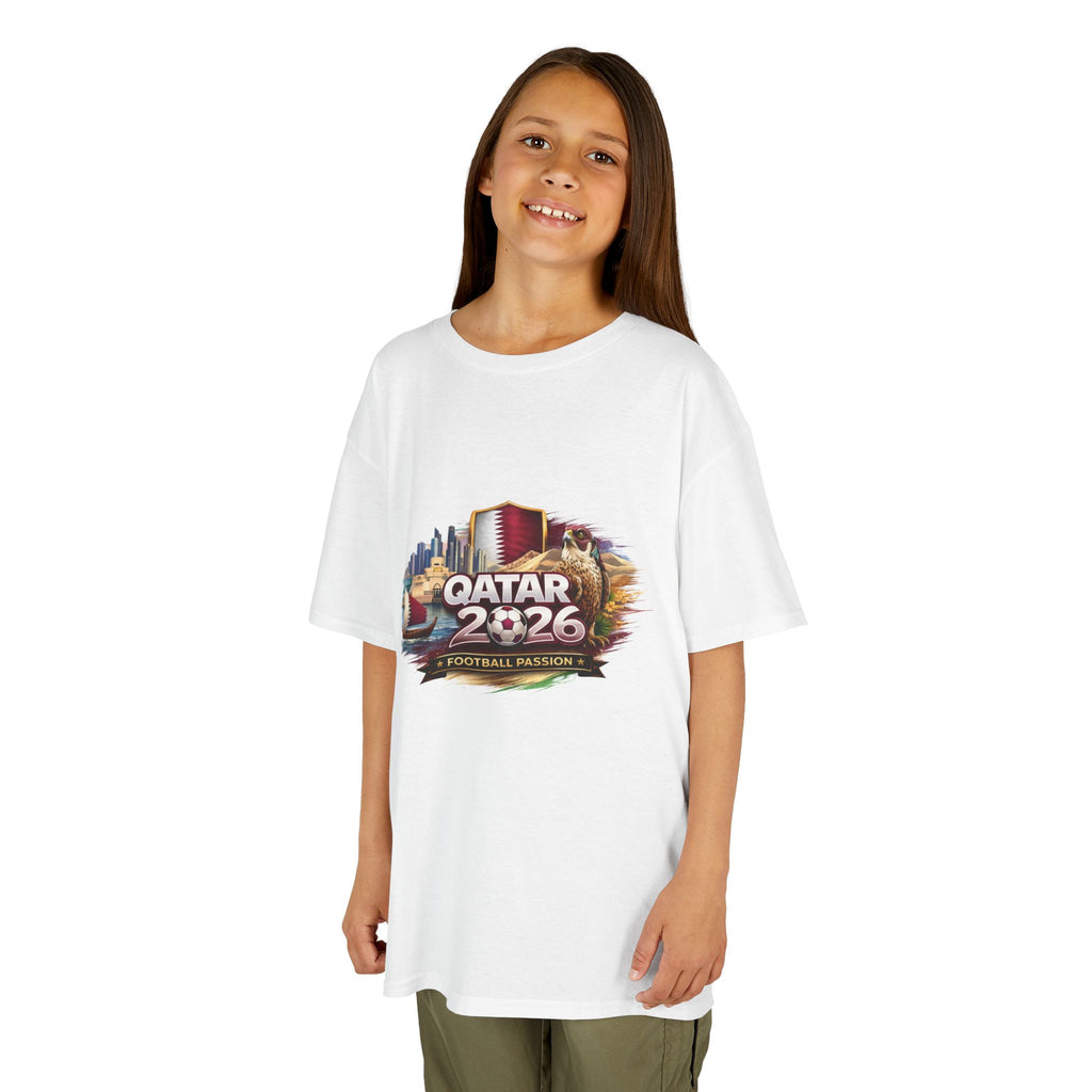 Qatar 2026 Kids T-Shirt — Cup Style Football Tee with Qatar Flags