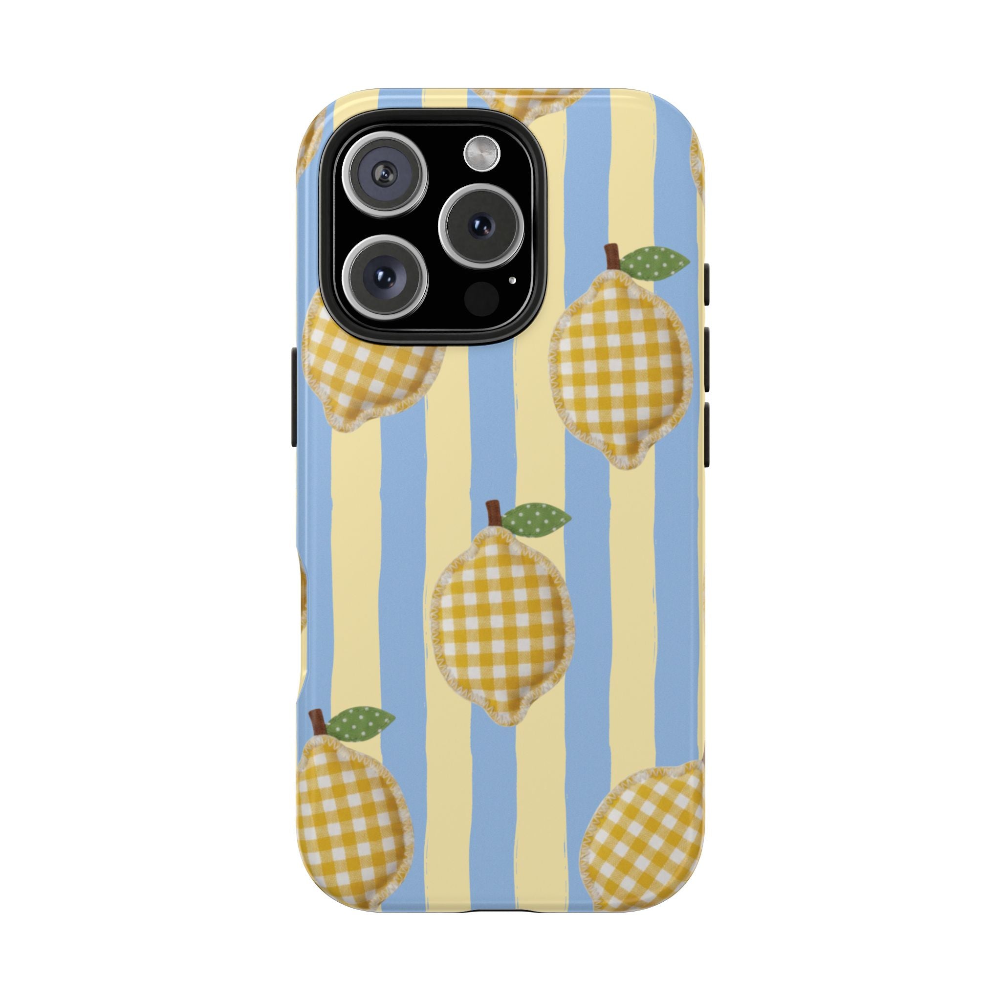 Tough Phone Case — Blue & Yellow Gingham Lemon Design