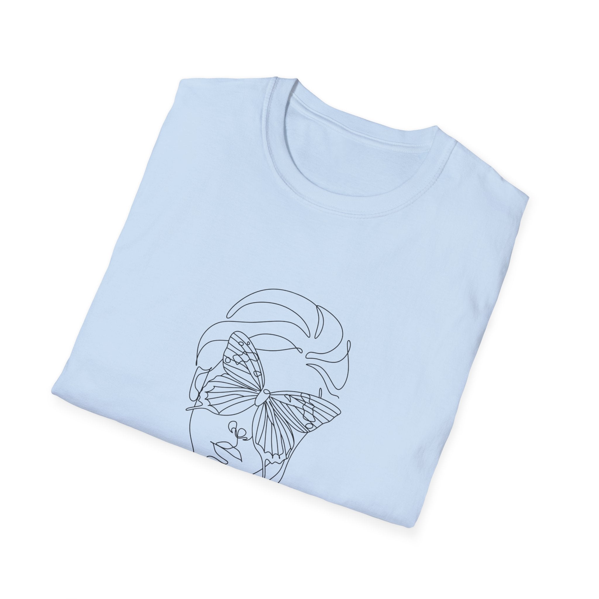Minimal Line Art Face T‑Shirt — Abstract Floral Mask Graphic