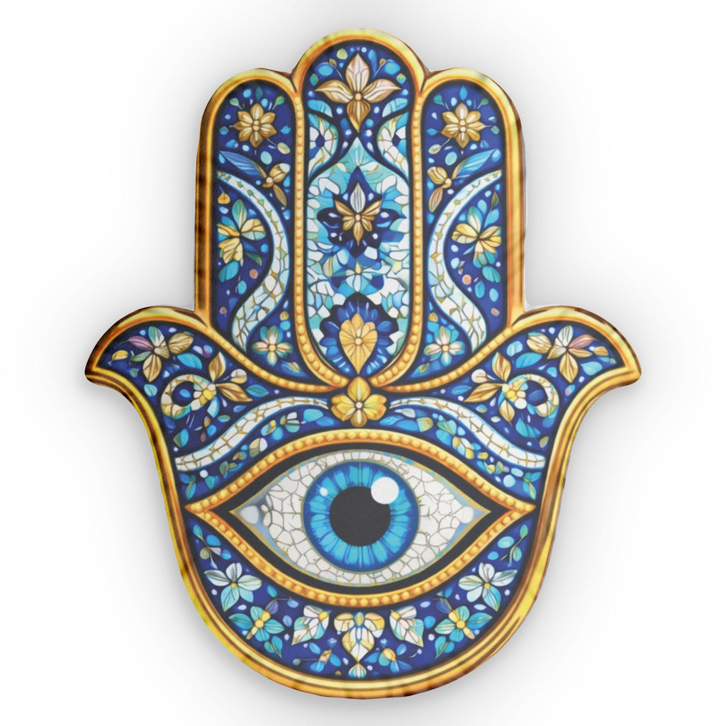 Hamsa Eye Throw Pillow — Blue Mosaic Evil Eye Decorative Cushion