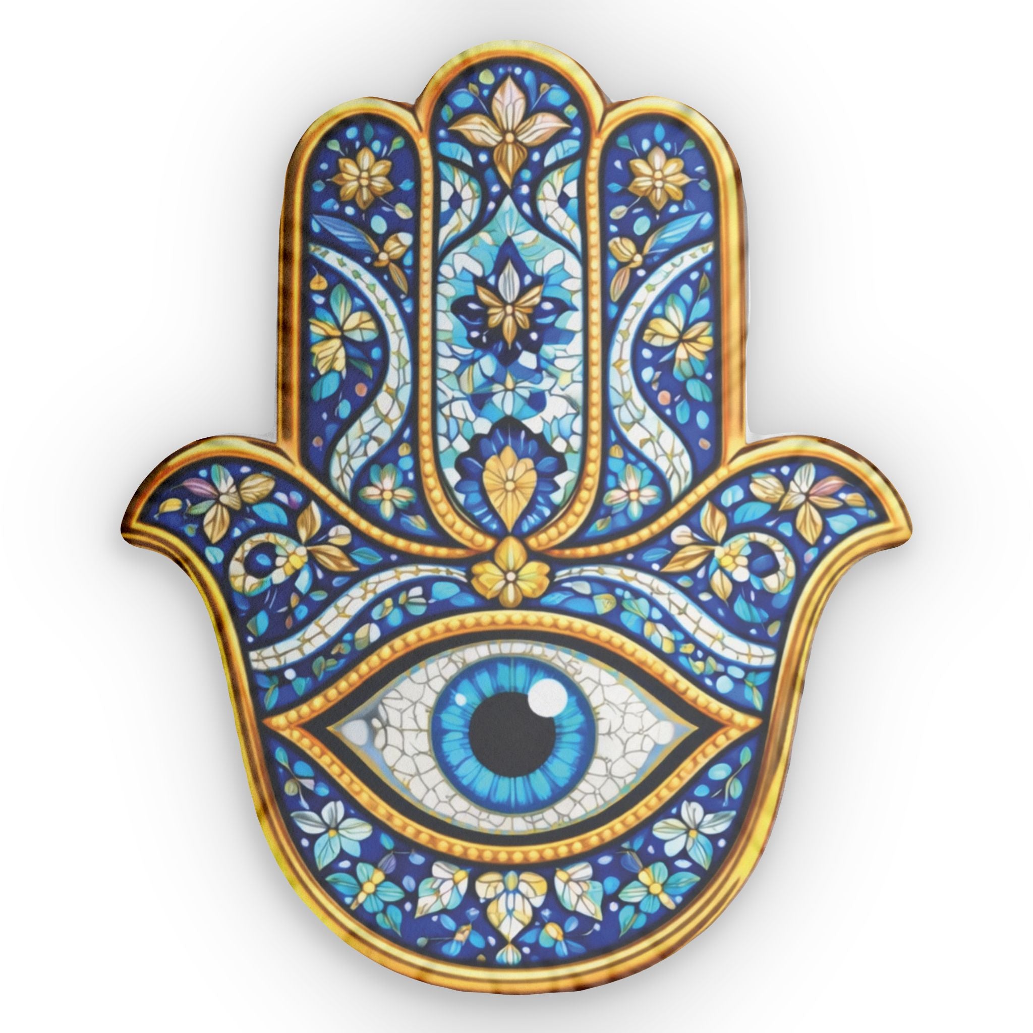 Hamsa Eye Throw Pillow — Blue Mosaic Evil Eye Decorative Cushion