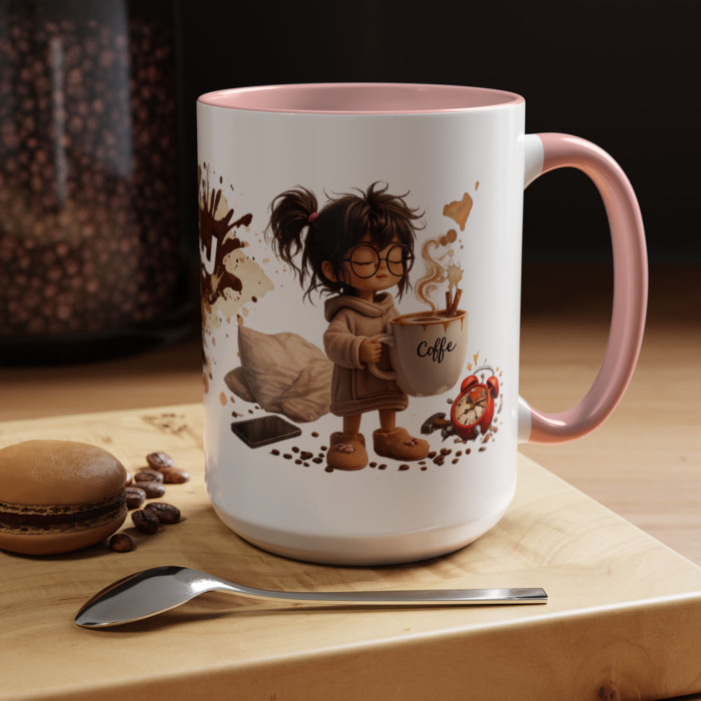 Cute Coffee Girl Accent Mug — Arabic Script Coffee Design (11/15oz)
