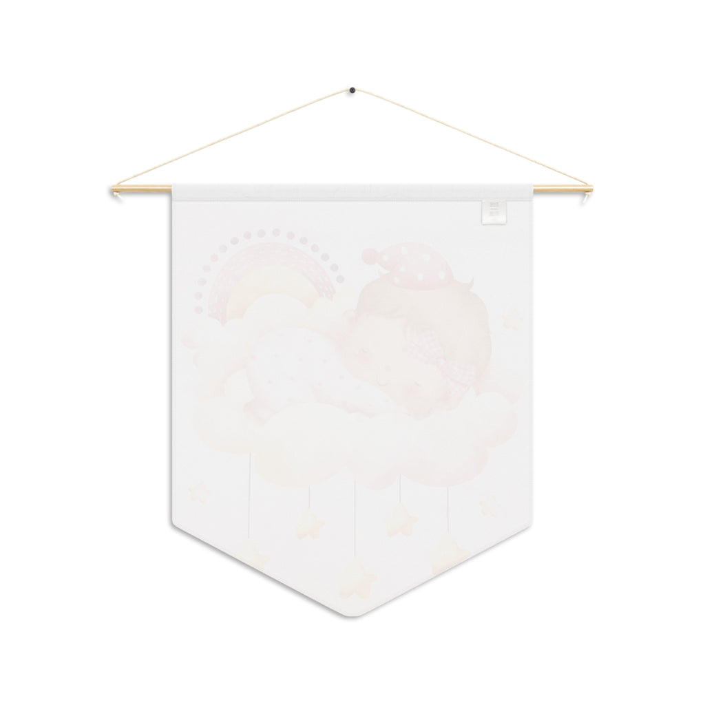Baby Nursery Pennant Banner — Sleeping Baby on Cloud, Pink Rainbow Wall Decor for Baby Shower & Newborn