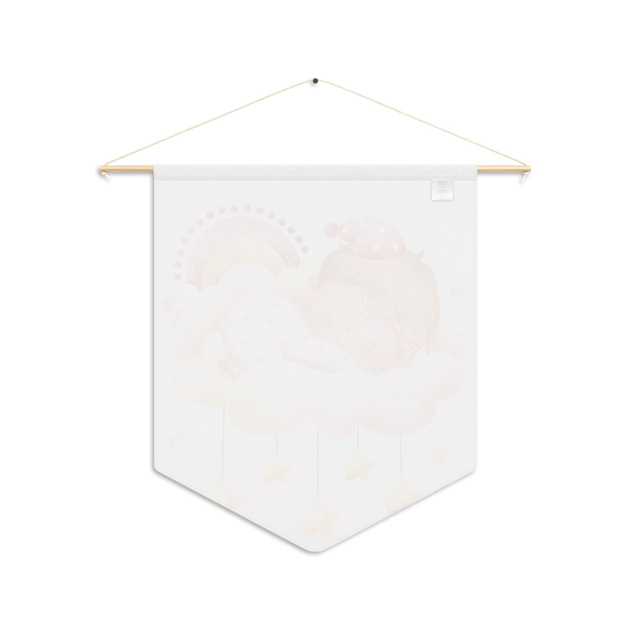 Baby Nursery Pennant Banner — Sleeping Baby on Cloud, Pink Rainbow Wall Decor for Baby Shower & Newborn
