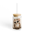Cute Floral Owl Sipper Glass - 16oz Cute Baby Owl Drinking Jar with Straw