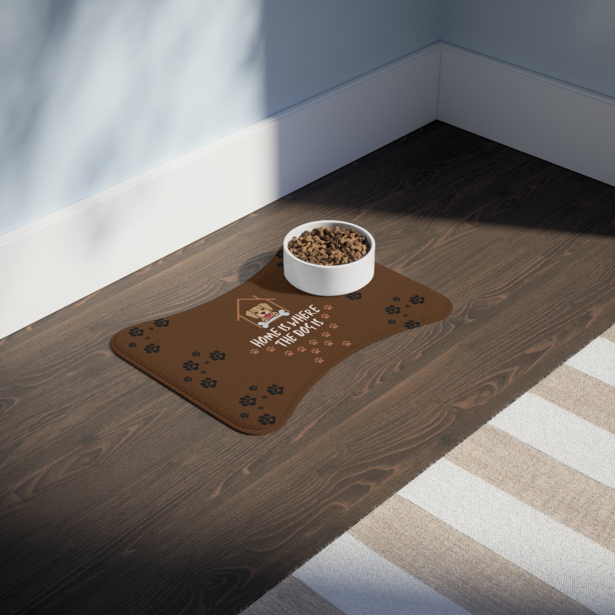 Pet Feeding Mat — "Home Is Where The Dog Is" Paw Print Food & Water Placemat