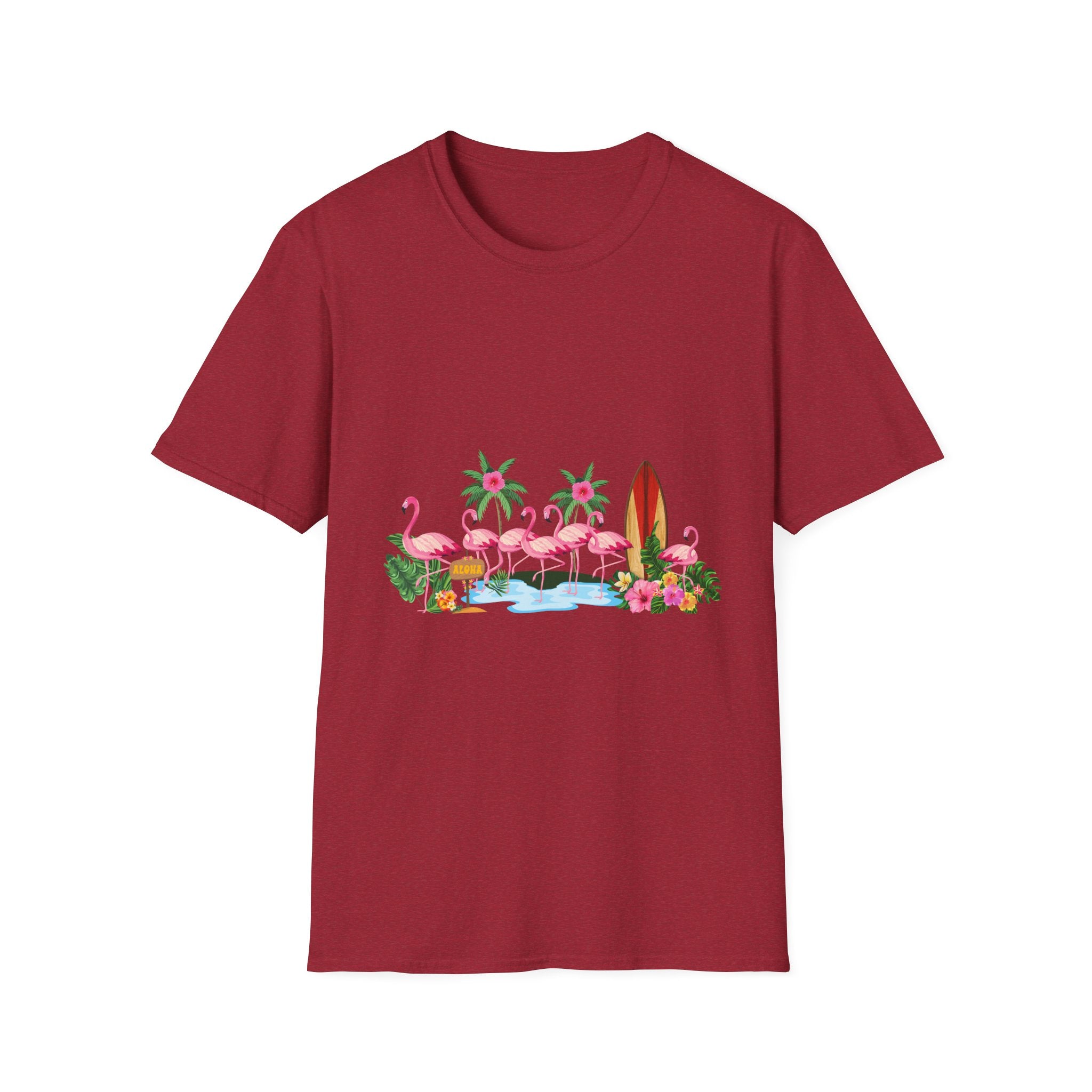 T-Shirt - Tropical Flamingo Surf Scene Graphic Tee