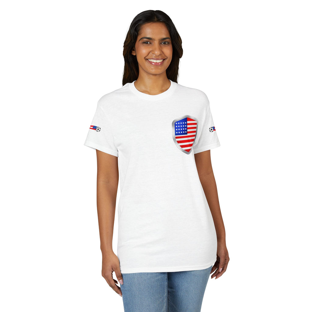 USA 2026 Patriotic T-Shirt — American Flag Shield Design