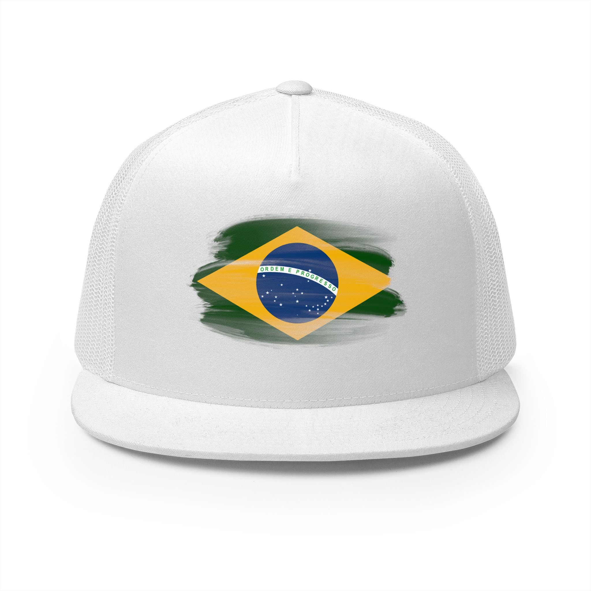 Brazil Flag Trucker Cap – Distressed Brushstroke Design