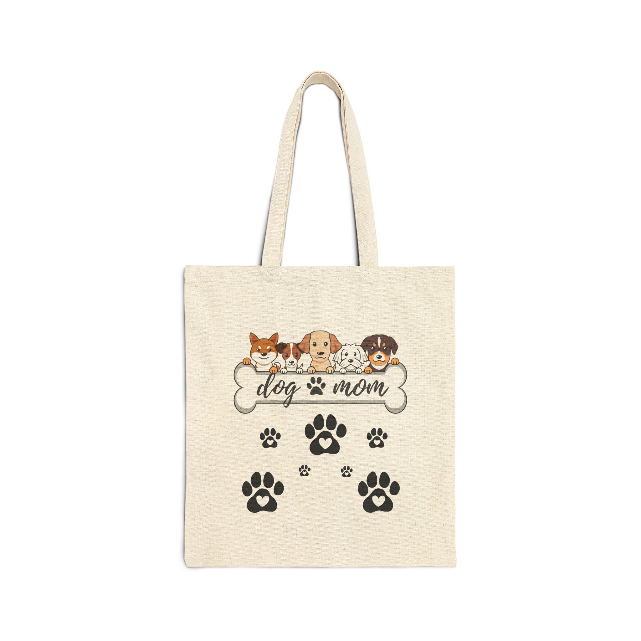 Dog Mom Canvas Tote — Cute Paw Print Reusable Market Bag