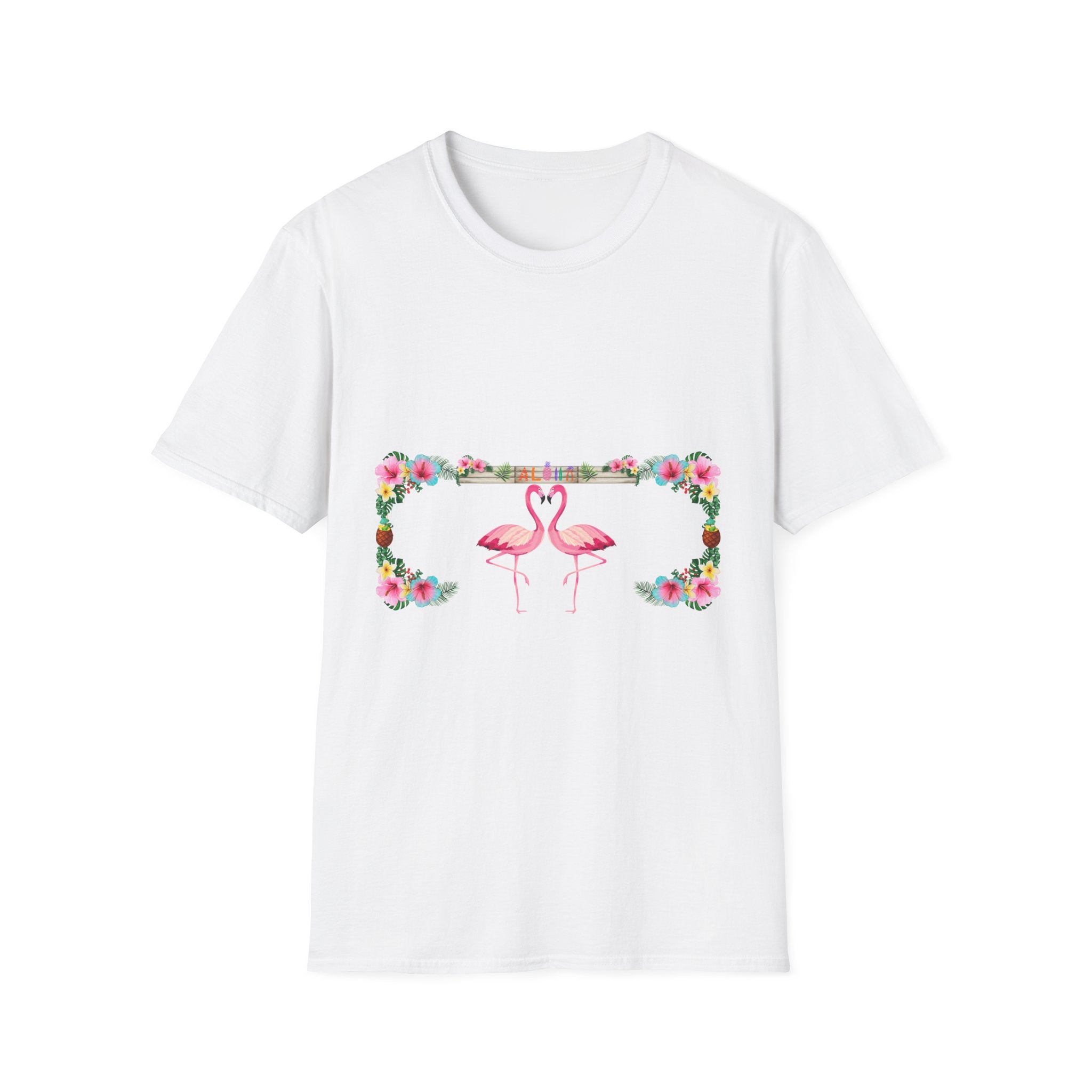 Flamingo Heart T-Shirt – Floral Romantic Couple Design