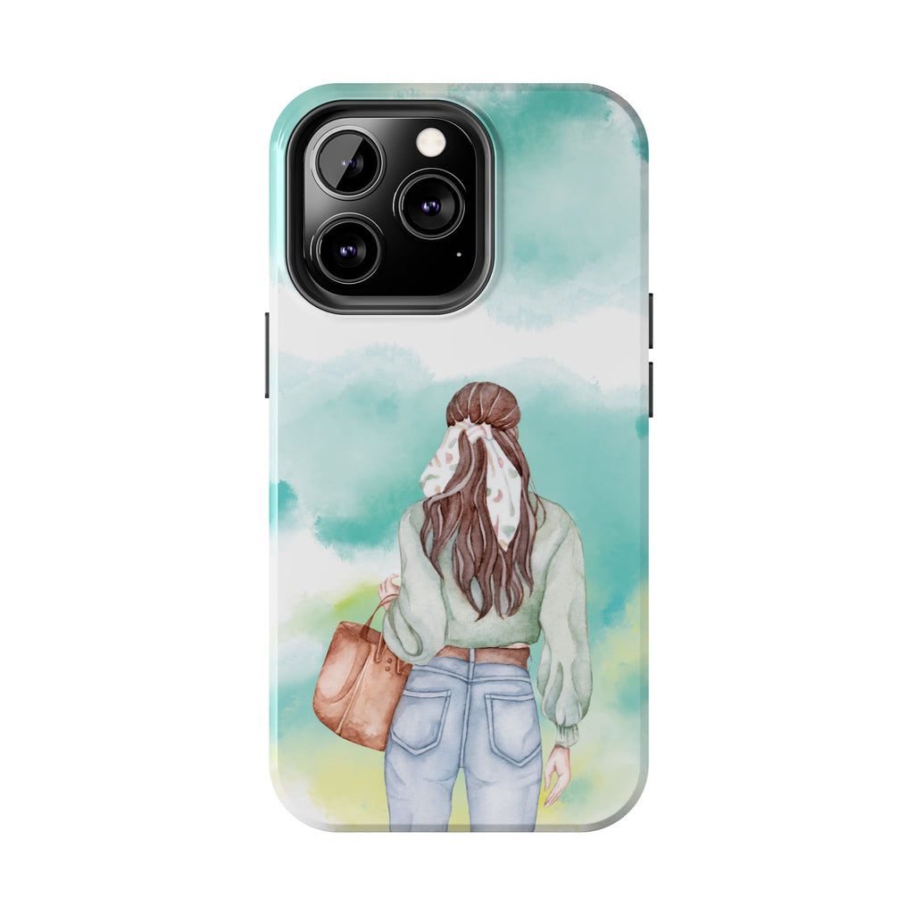 Watercolor Girl Tough Phone Case — Trendy Pastel Back-to-School Protective Cover