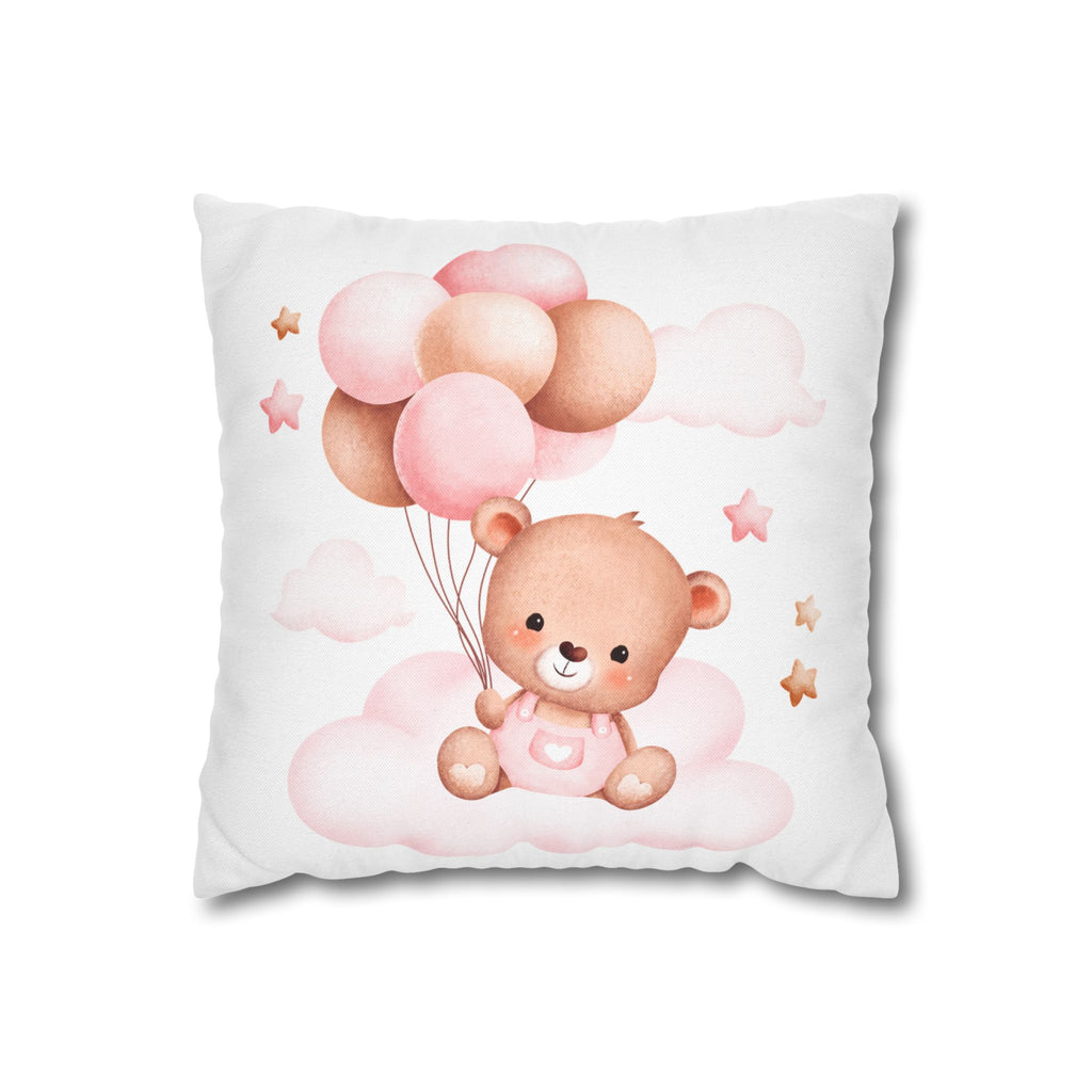 Cute Baby Bear Pillowcase - Pink Balloon Nursery Decor
