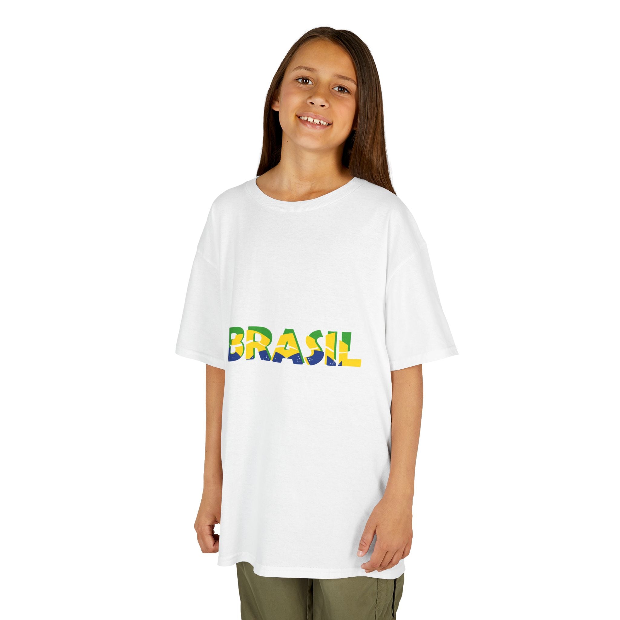 Brazil  Kids T-Shirt — Brasil Flag Map & 'BRASIL' Text | Brazilian Pride Tee for Kids