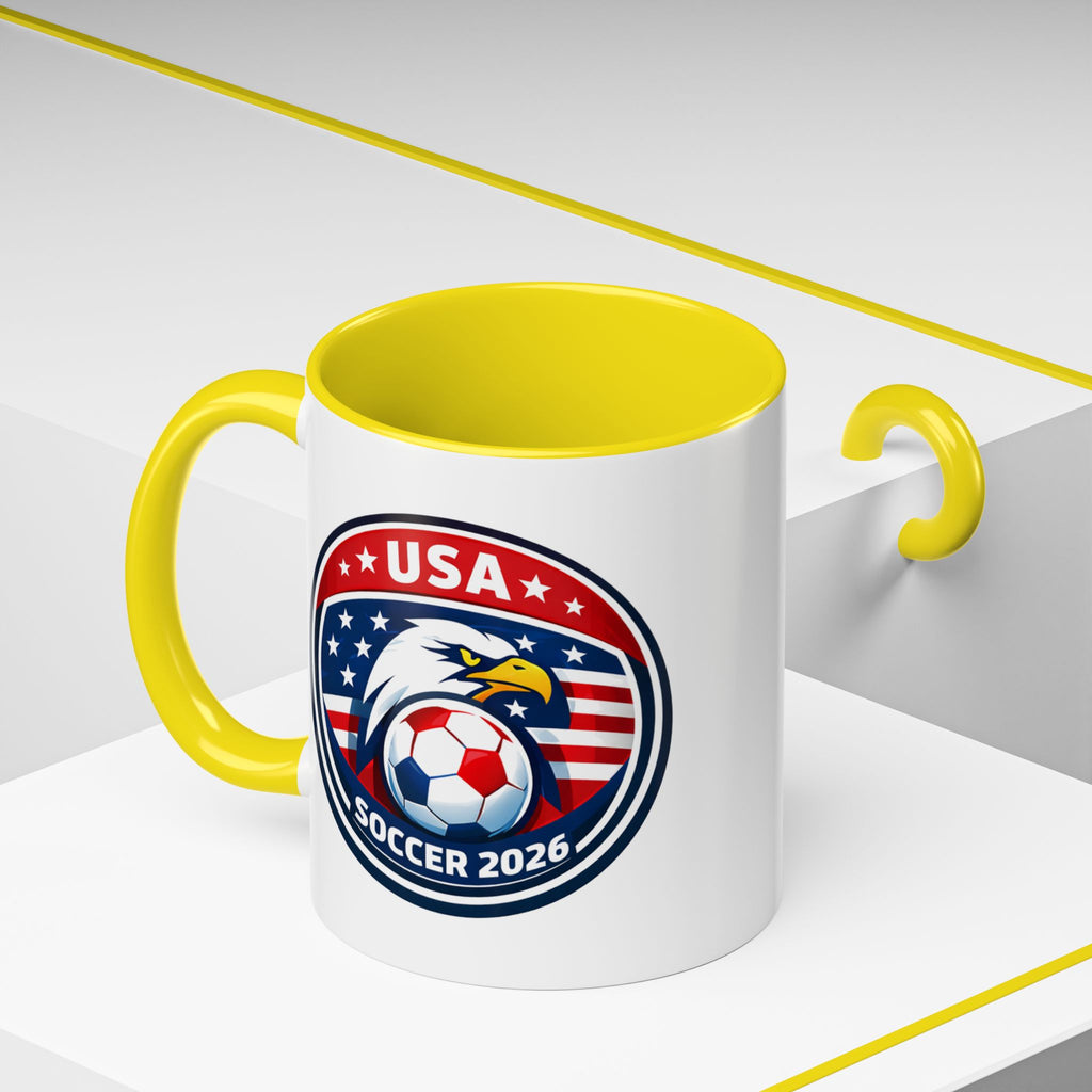 USA Soccer 2026 Accent Coffee Mug — Eagle & Flag Soccer Team Fan Gift (11/15oz)