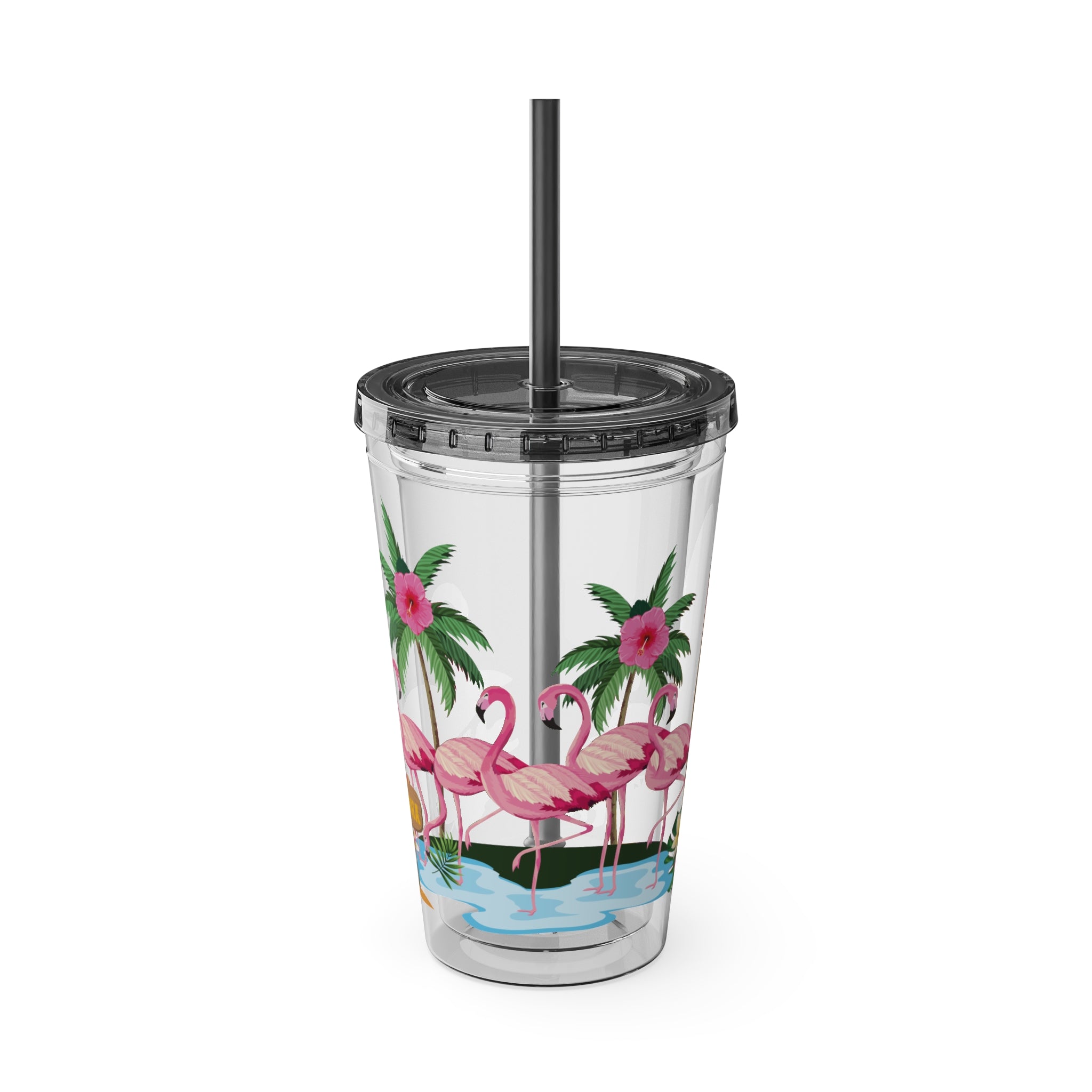 Flamingo Palm Tumbler — 16oz Sunsplash Straw Cup