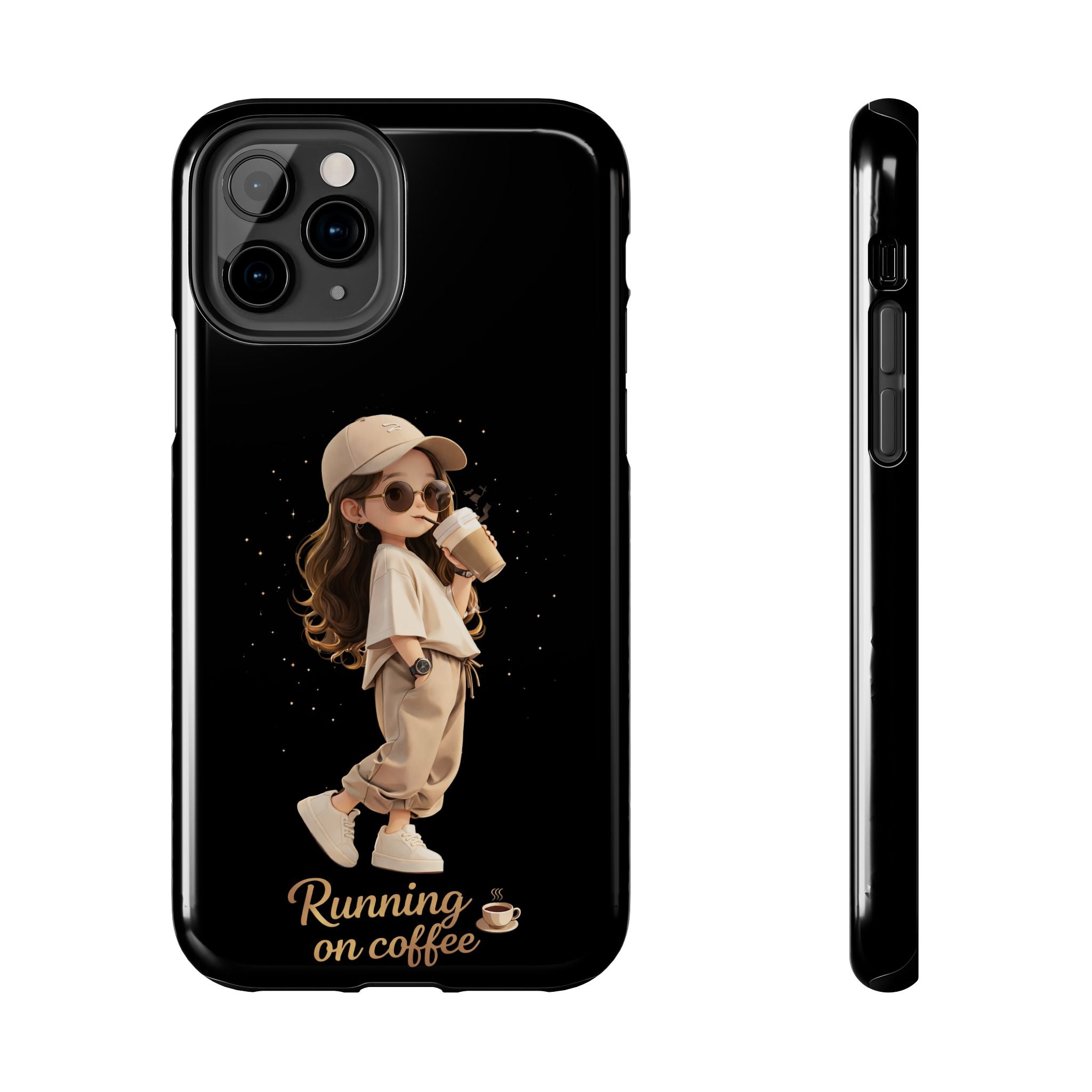 Phone Case — 'Running on Coffee' Cute Coffee Girl Protective Case