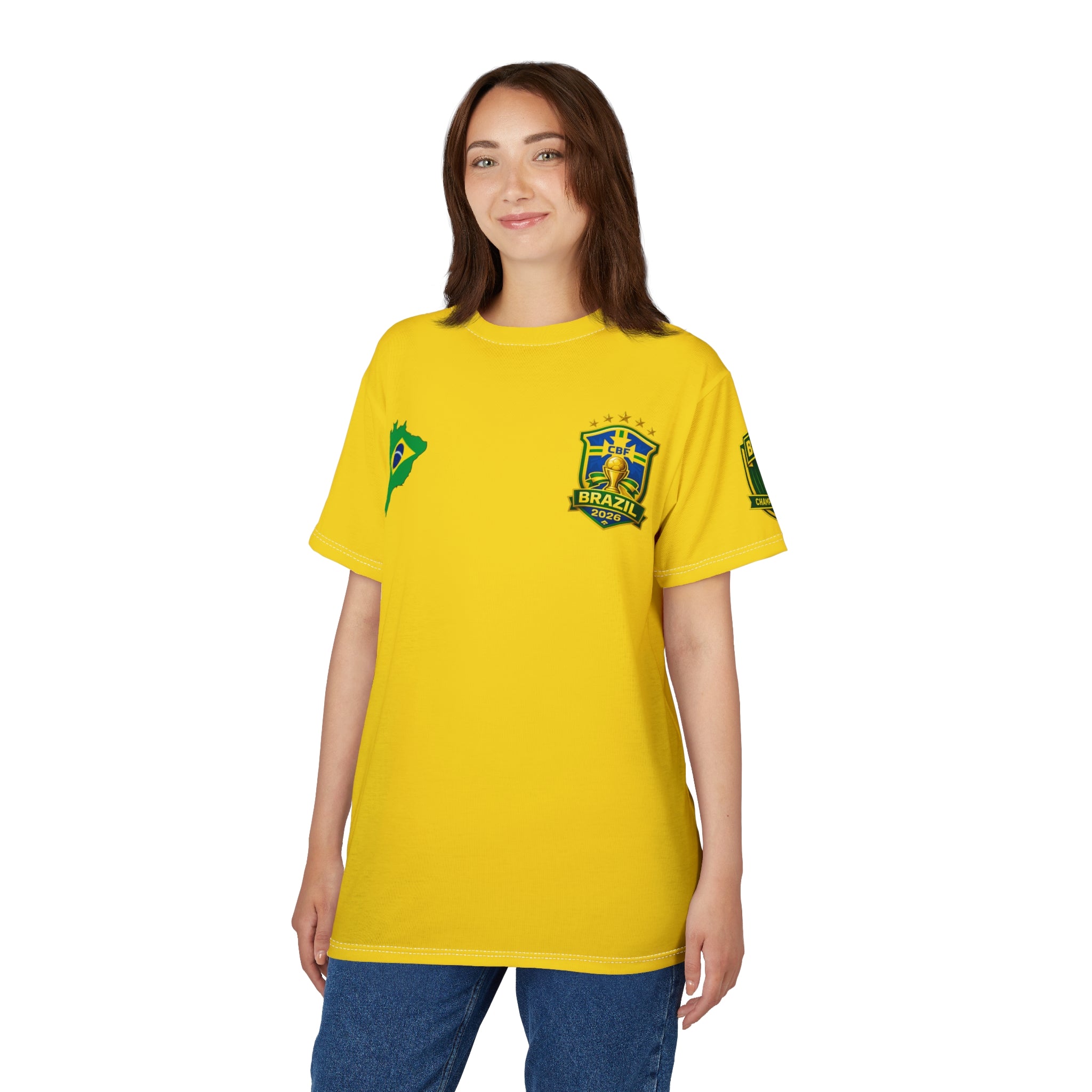 Brazil Flag Crest T-Shirt — Yellow Soccer Fan Tee