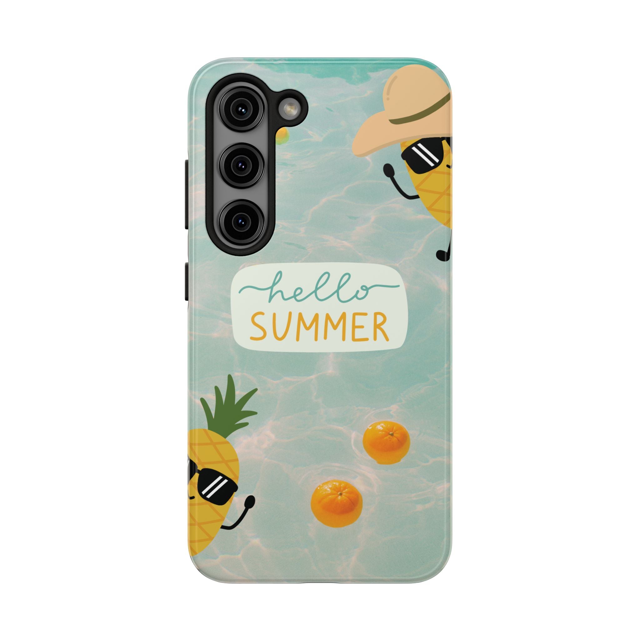 Hello Summer Tough Phone Case - Cute Pineapple & Oranges Beach Design