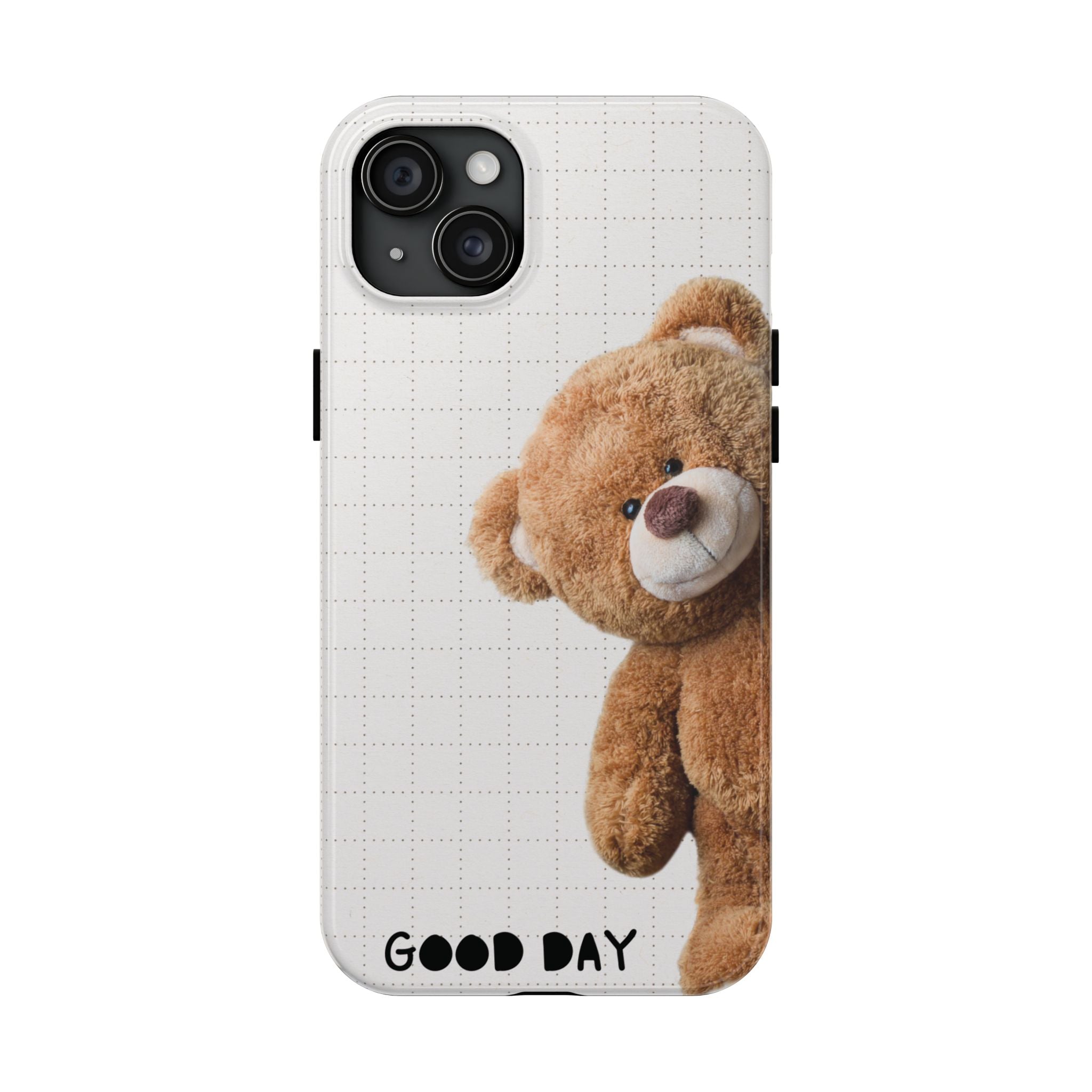 Teddy Bear Tough Phone Case — Cute Plush Peeking Design, Protective Shockproof Cover