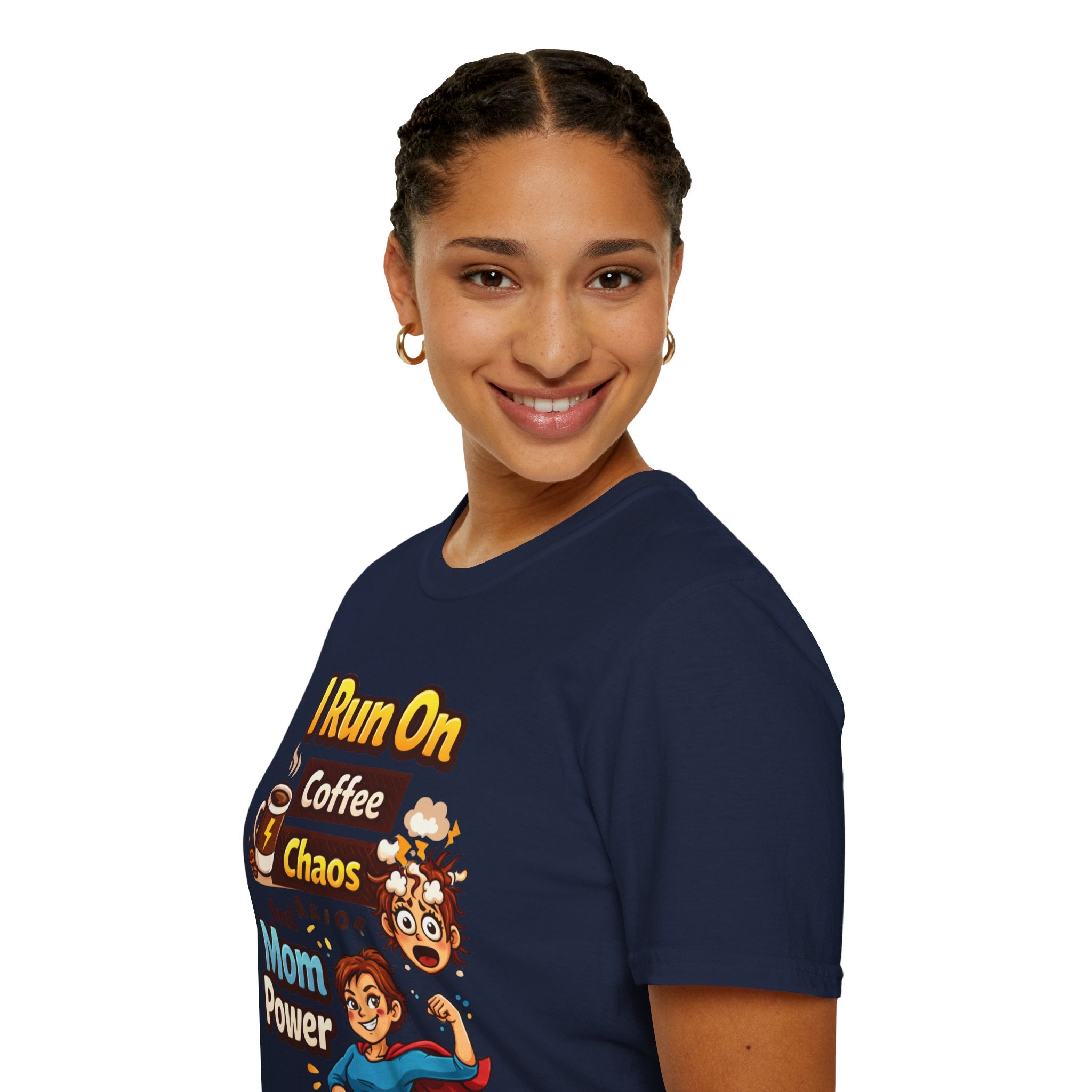 Mom Power T-Shirt — "I Run On Coffee, Chaos and Mom Power" Graphic Tee