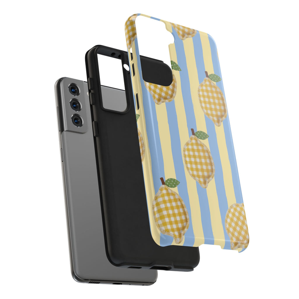Tough Phone Case — Blue & Yellow Gingham Lemon Design