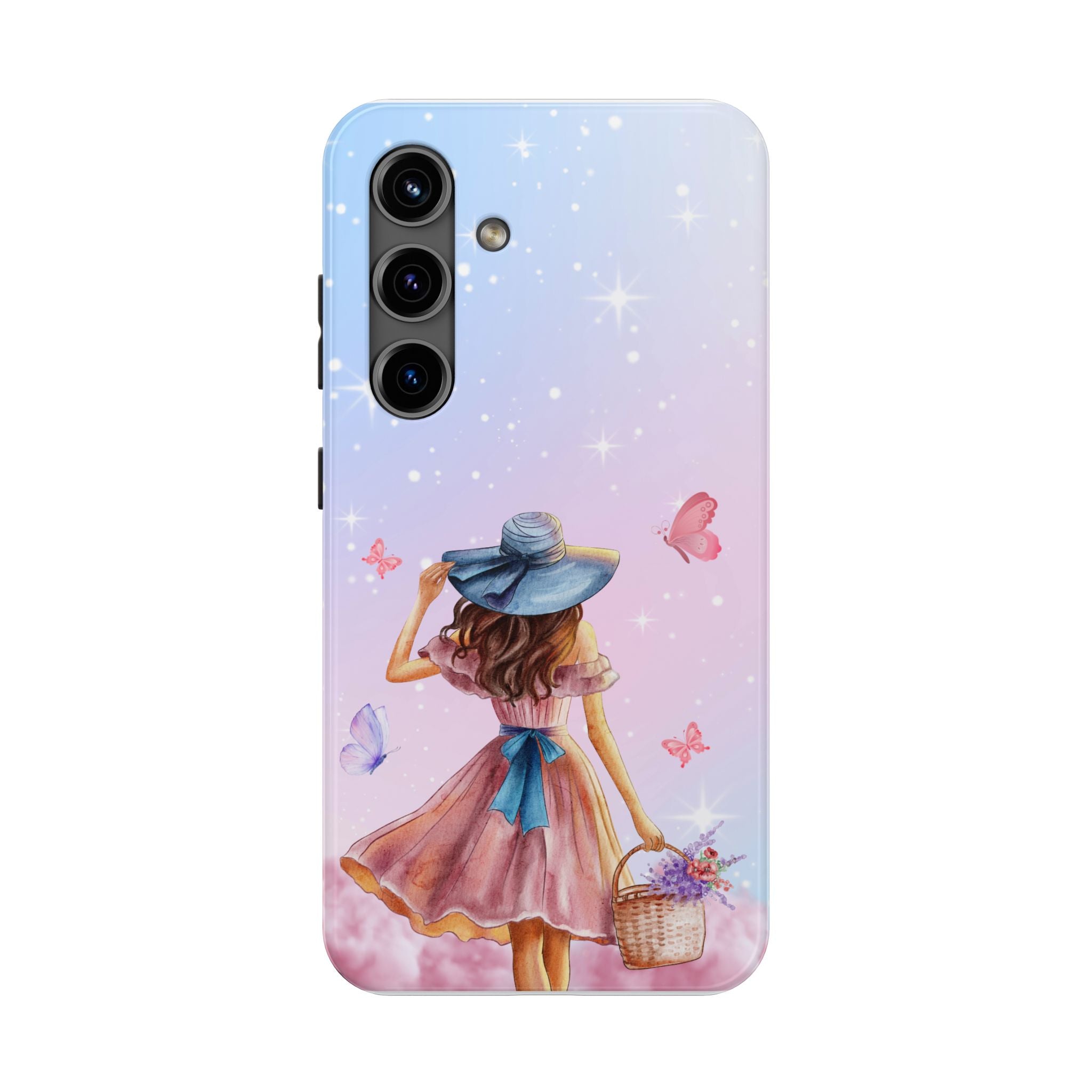 Pastel Girl with Hat Phone Case — Floral Basket Butterfly Tough Phone Case