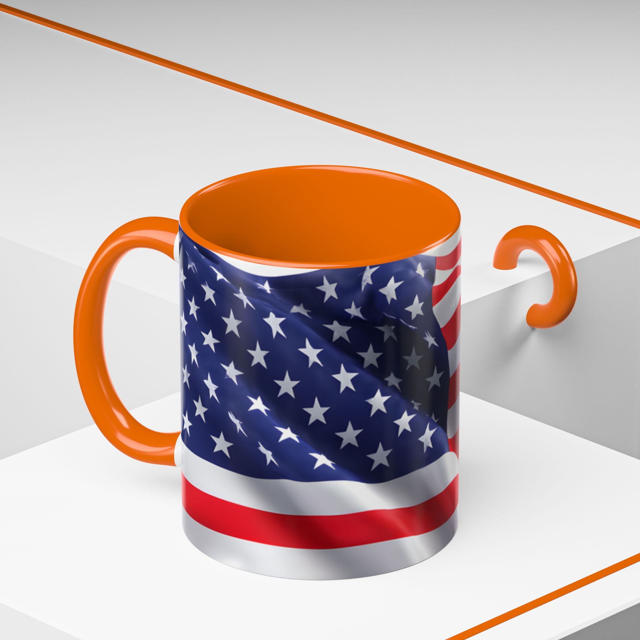 American Flag Accent Coffee Mug — Patriotic USA Stars & Stripes Ceramic Mug (11/15oz)