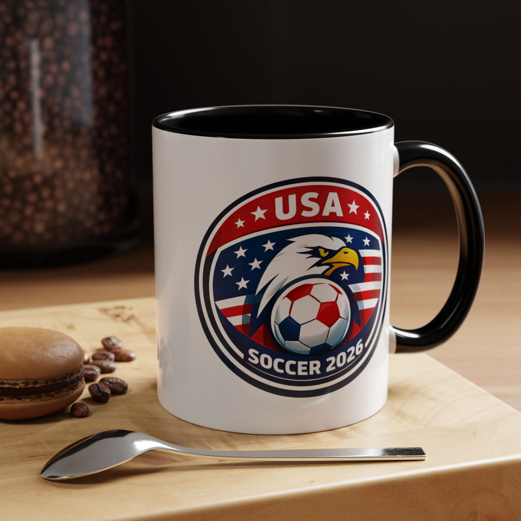 USA Soccer 2026 Accent Coffee Mug — Eagle & Flag Soccer Team Fan Gift (11/15oz)