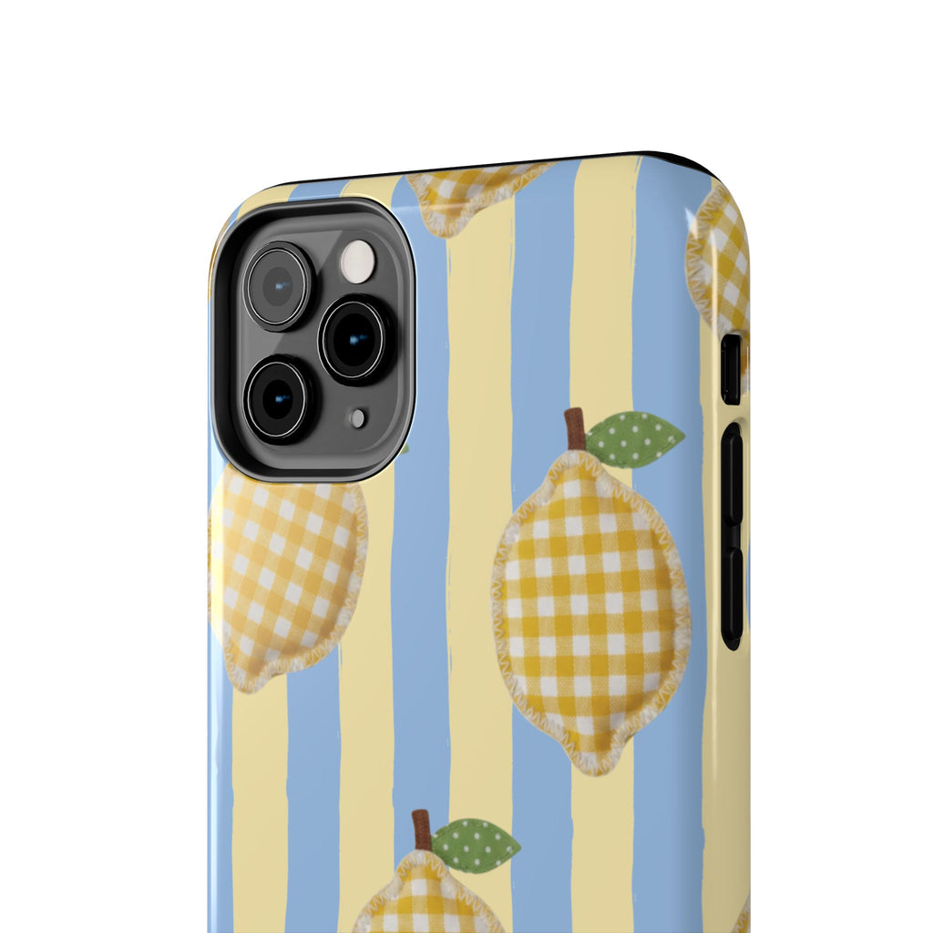 Tough Phone Case — Blue & Yellow Gingham Lemon Design