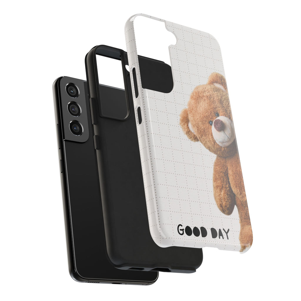 Teddy Bear Tough Phone Case — Cute Plush Peeking Design, Protective Shockproof Cover