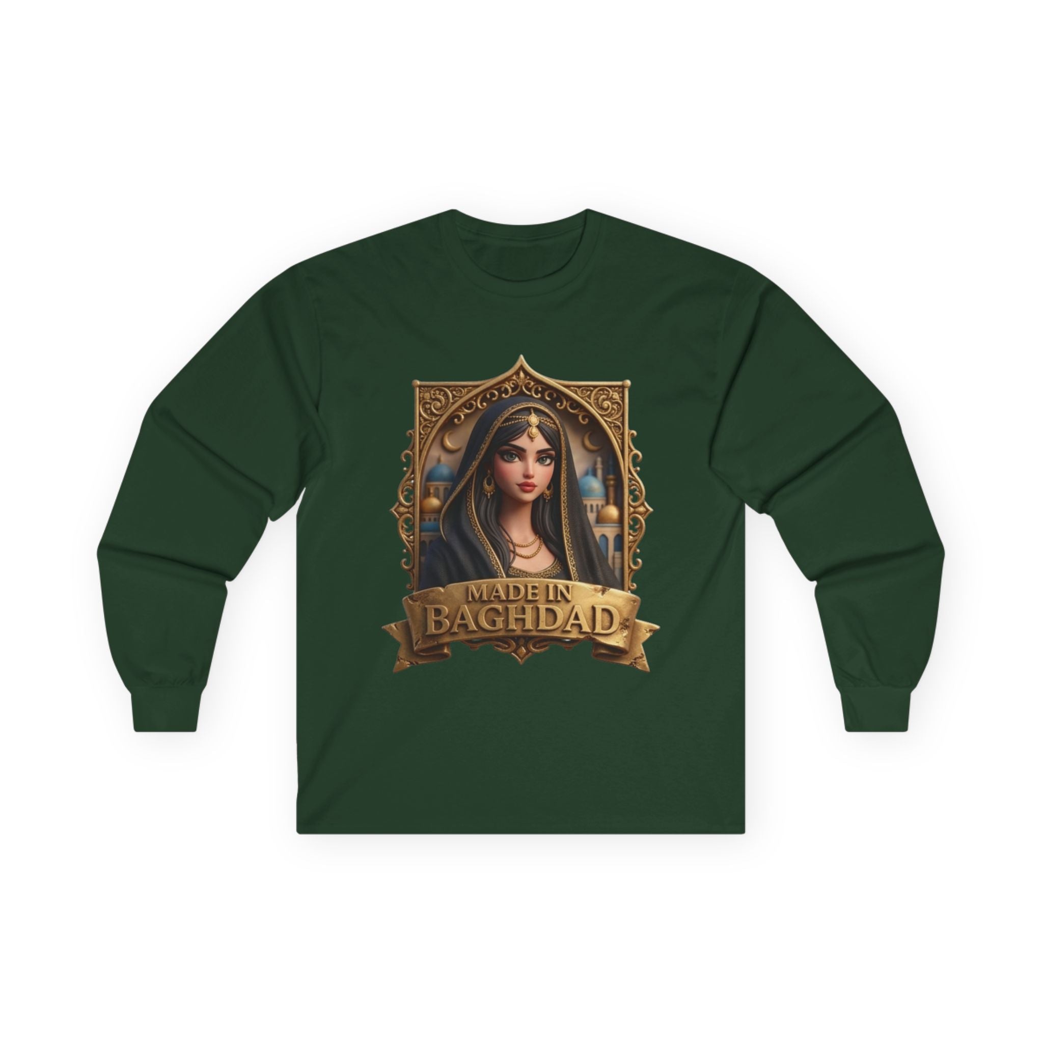 Baghdad Maiden Long Sleeve Tee — Vintage Middle Eastern Portrait Graphic