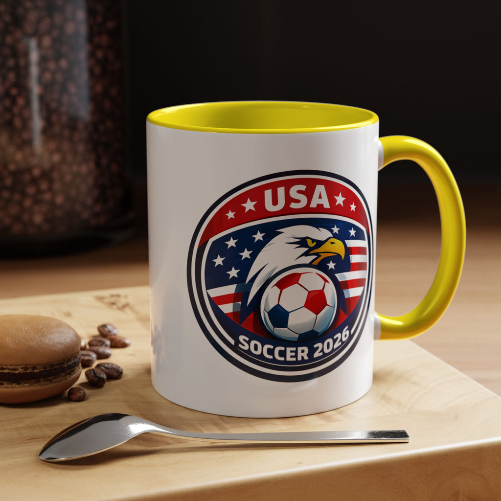 USA Soccer 2026 Accent Coffee Mug — Eagle & Flag Soccer Team Fan Gift (11/15oz)