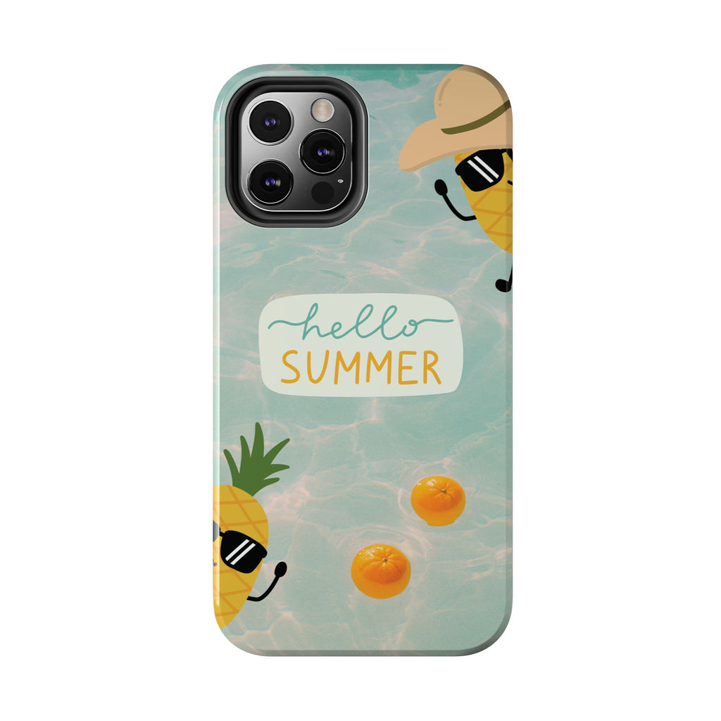 Hello Summer Tough Phone Case - Cute Pineapple & Oranges Beach Design