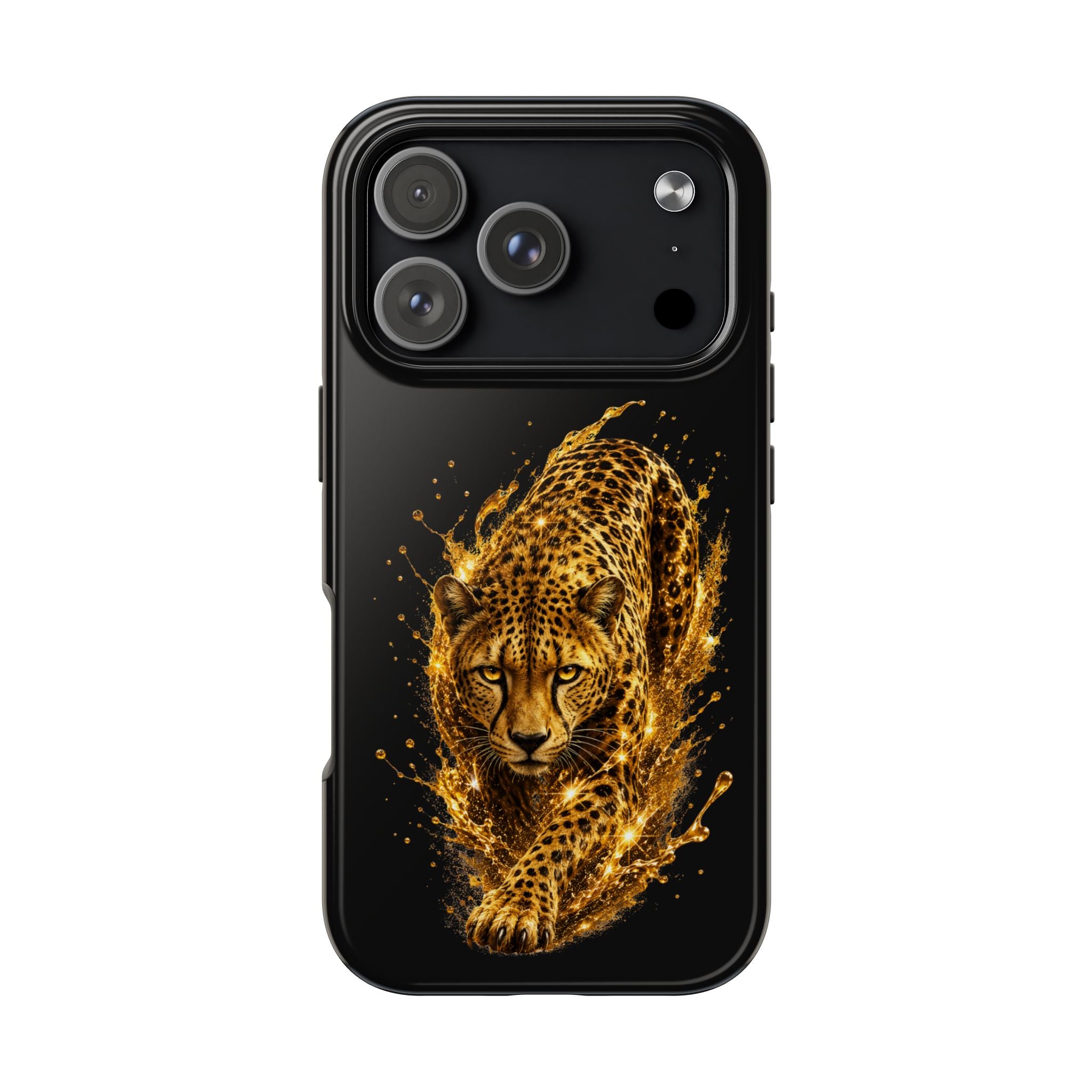 Golden Cheetah Tough Phone Case — Fierce Splash Design, Protective iPhone Cover
