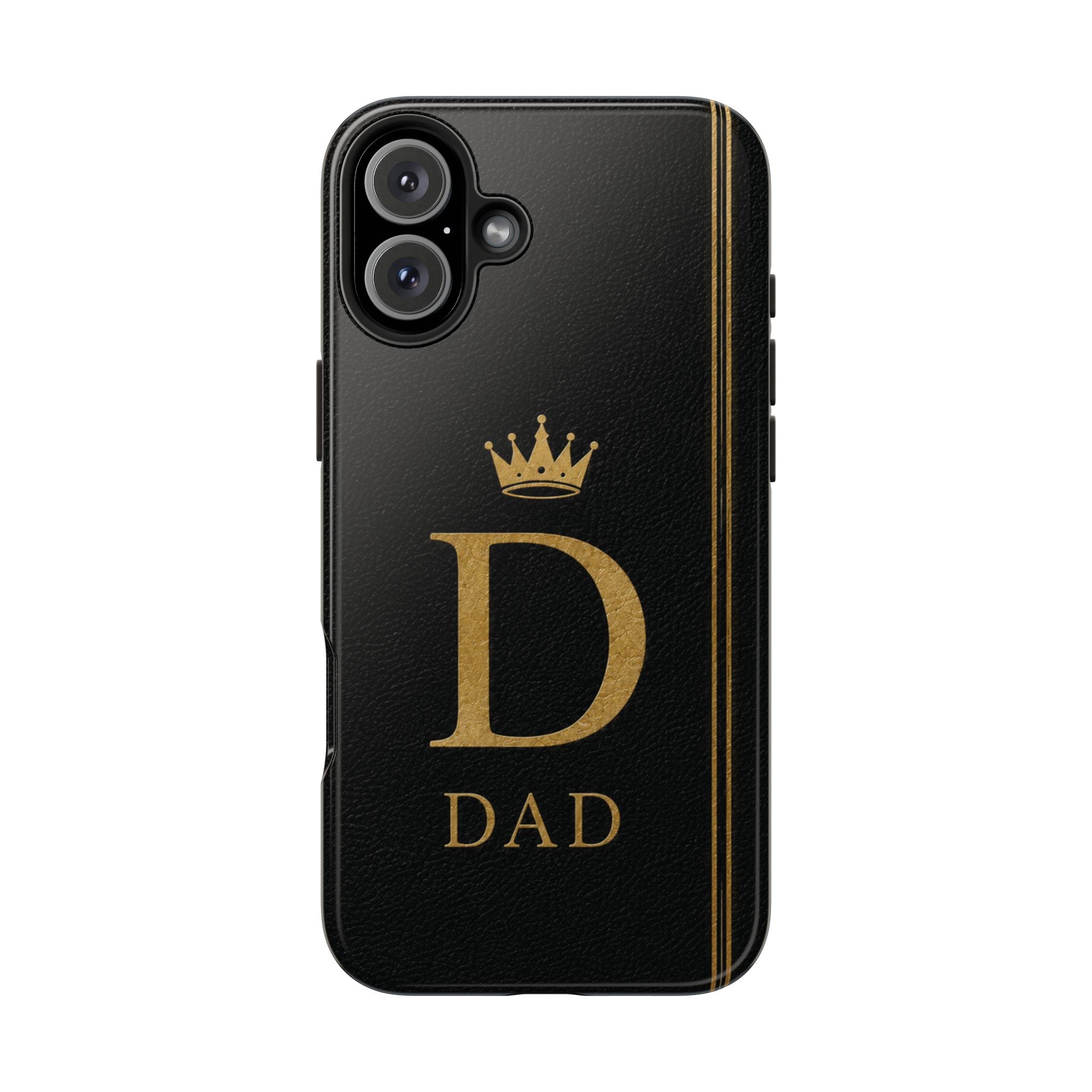 Dad Monogram Tough Phone Case — Black Gold Crown Initial