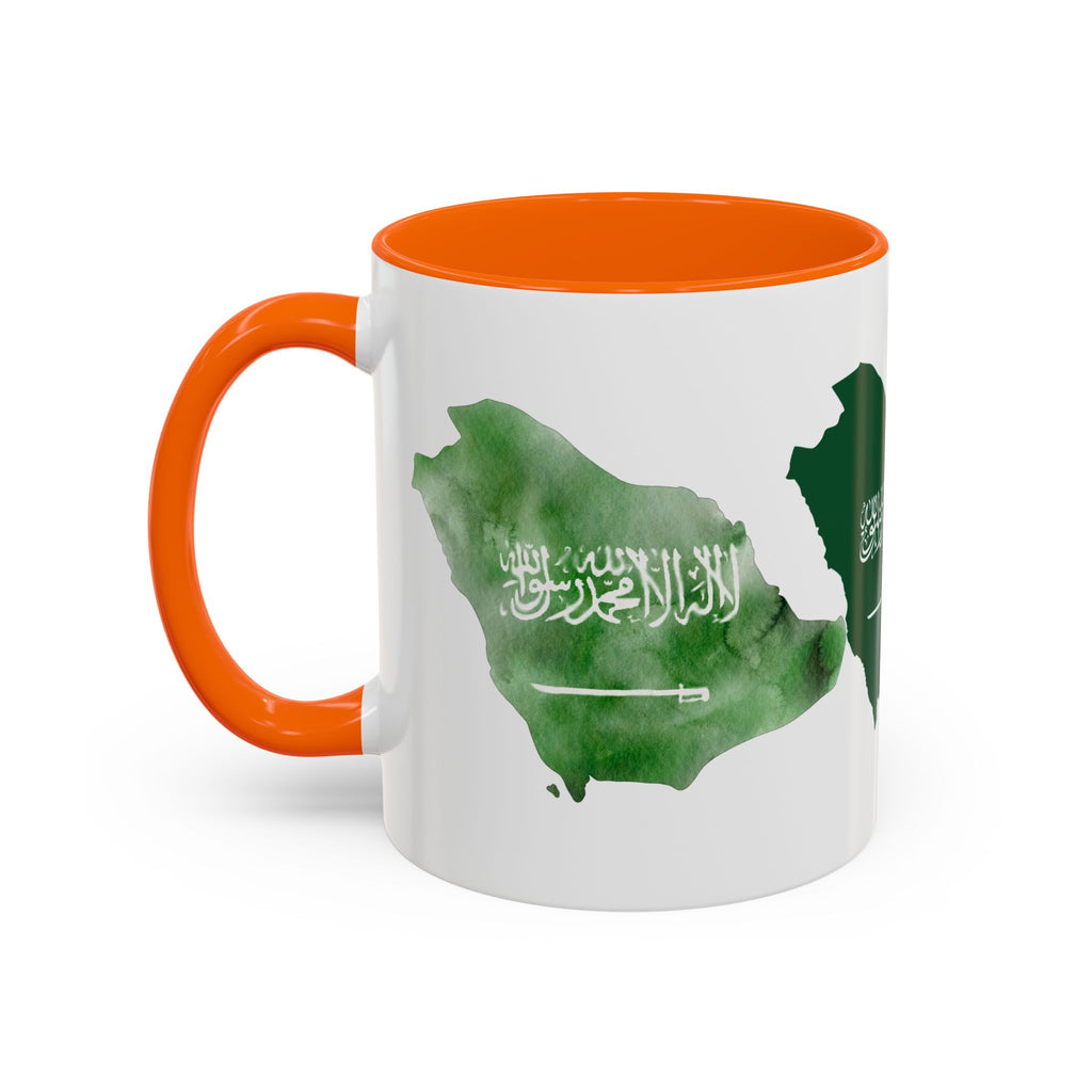 Saudi Arabia Flag Map Accent Coffee Mug — Green Watercolor Saudi Map (11/15oz)