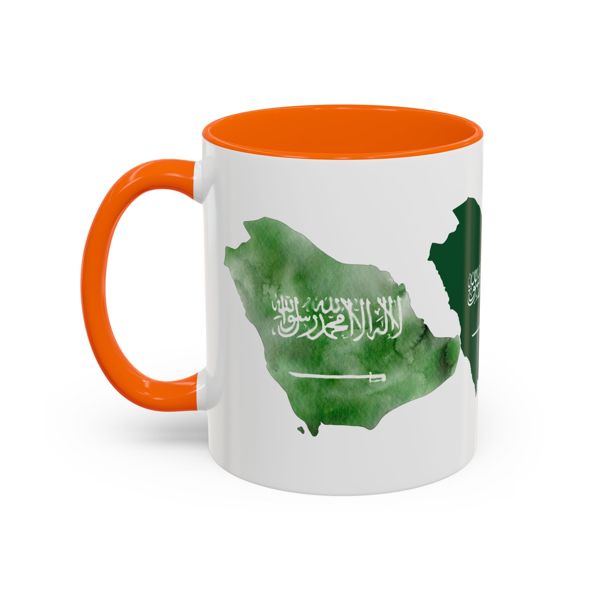 Saudi Arabia Flag Map Accent Coffee Mug — Green Watercolor Saudi Map (11/15oz)