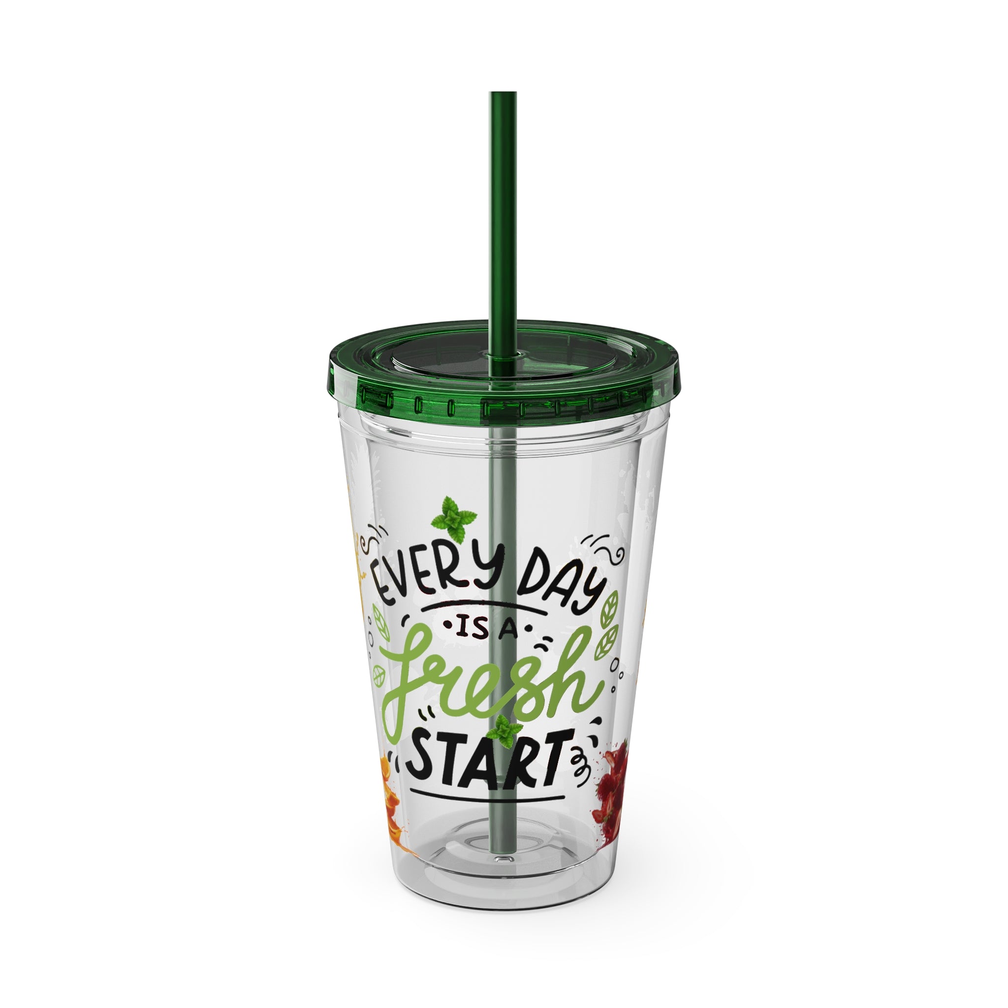 Every Day Is a Fresh Start Pineapple Tumbler — 16oz Clear Travel Cup with Straw