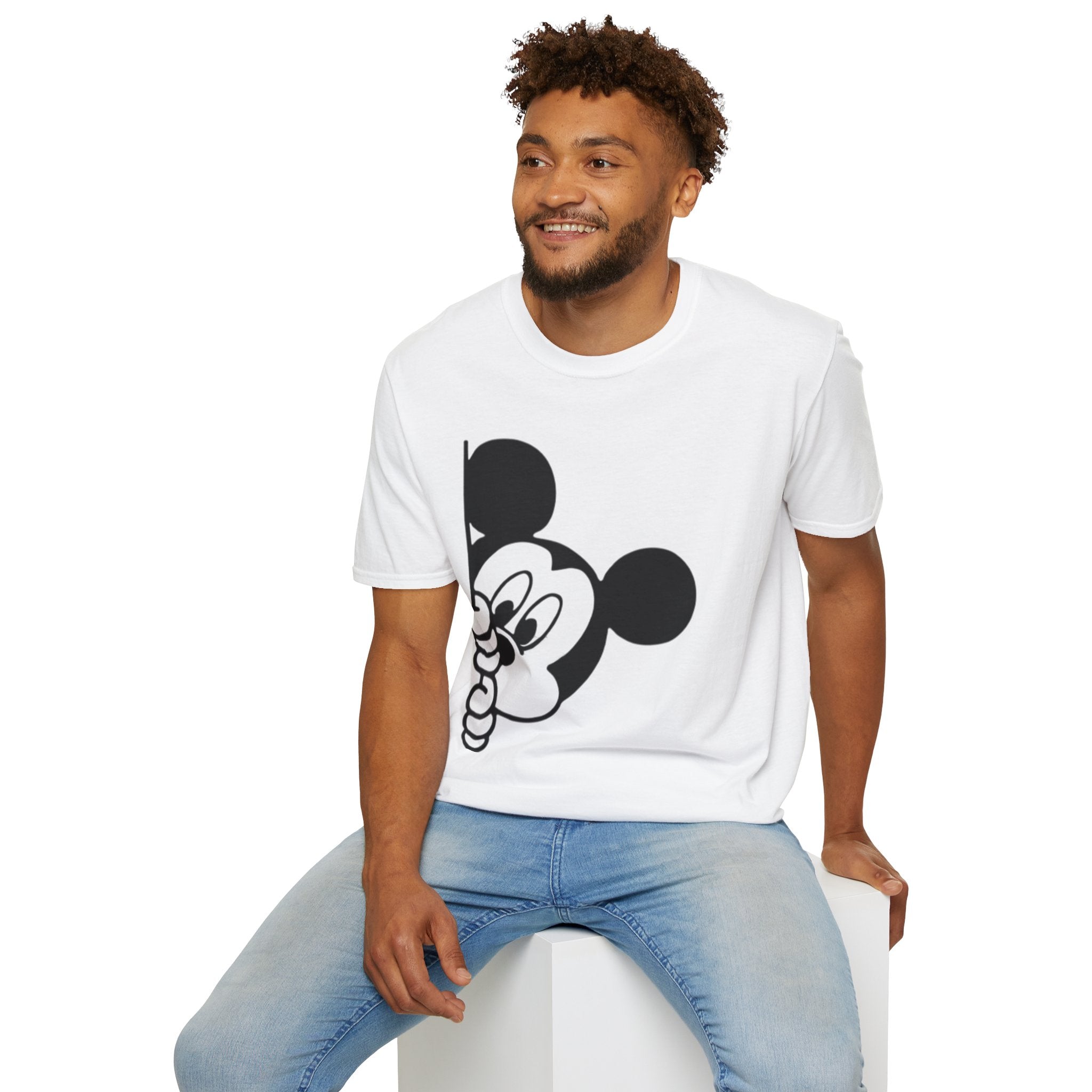 Peeking Mouse Unisex T-Shirt — Playful Peeking Cartoon Graphic Tee