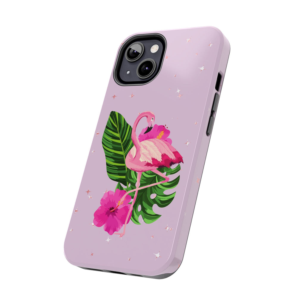 Flamingo Tropical Tough Phone Case — Pink Hibiscus & Palm Leaves