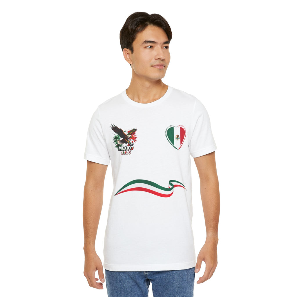 Mexico Soccer T-Shirt — Mexican Flag Heart & Football Stripe Tee