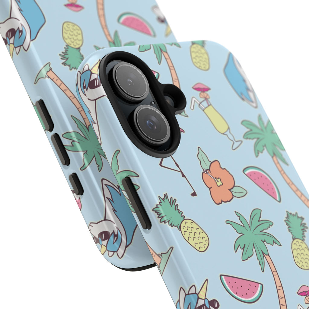 Tropical Summer Tough Phone Case — Pineapple, Flamingo & Palm Pattern