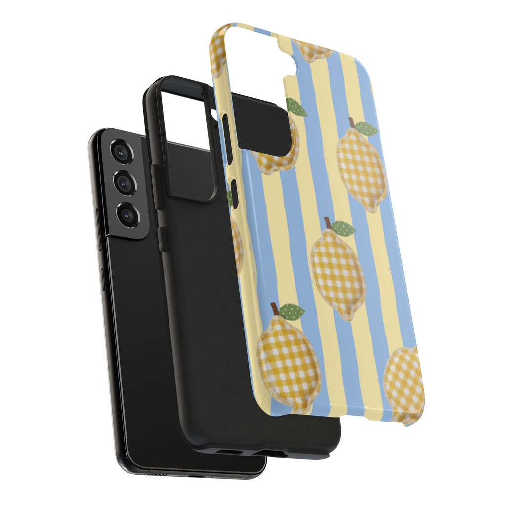 Tough Phone Case — Blue & Yellow Gingham Lemon Design