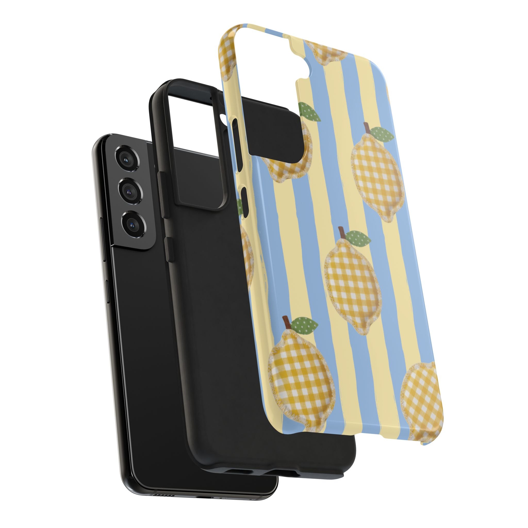 Tough Phone Case — Blue & Yellow Gingham Lemon Design